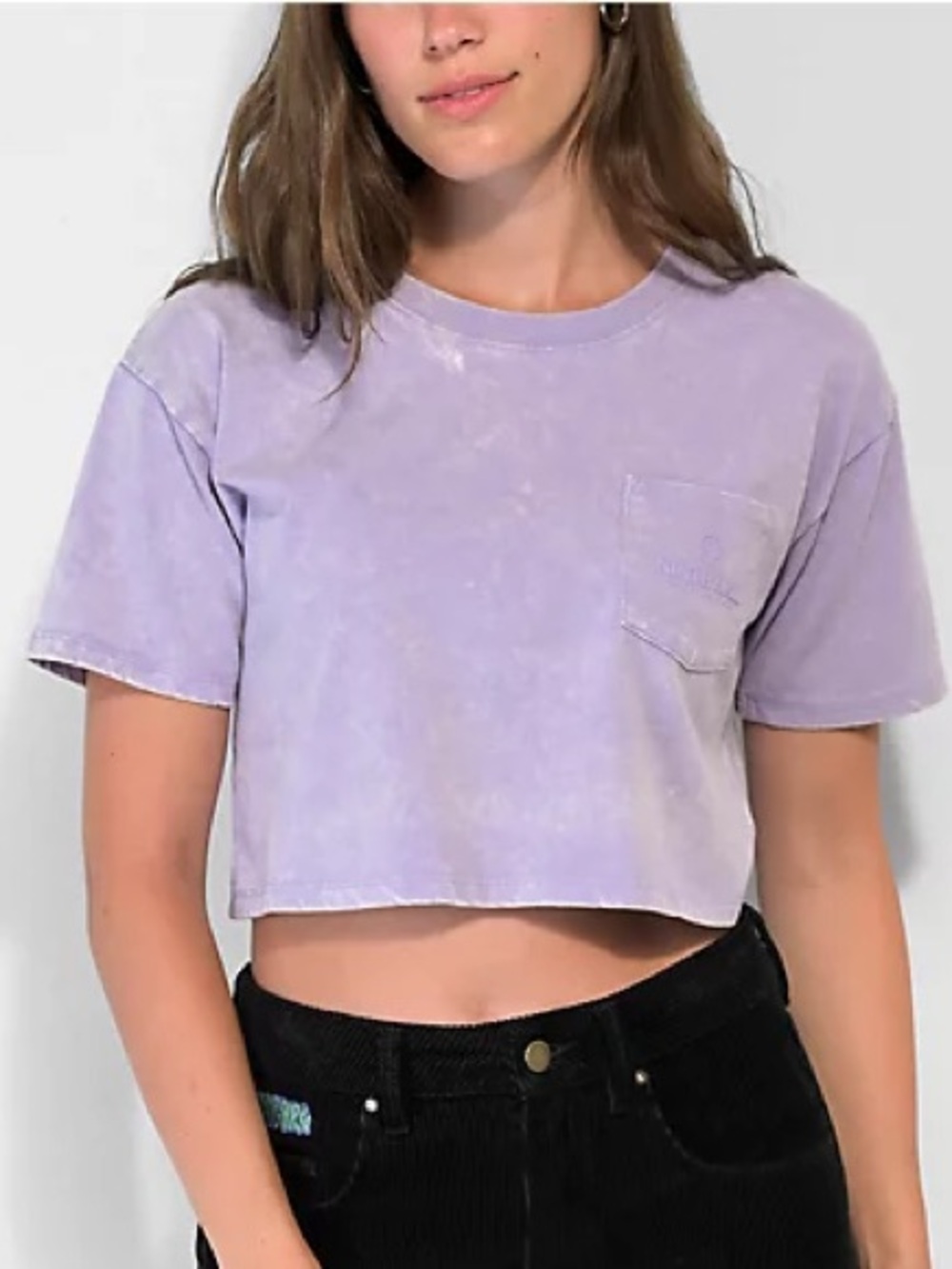 Ninth Hall Purple Lavender Boxy Crop Washed Pocket Tee size L
